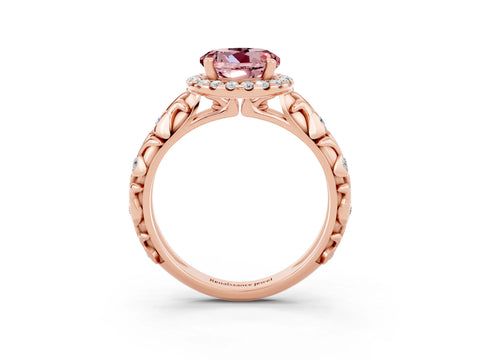 Rose gold Round Cut Halo Diamond Solitaire with Filigree Band and Four-Prong Setting_3