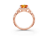 Rose gold Round Cut Halo Diamond Solitaire with Filigree Band and Four-Prong Setting_3