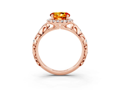 Rose gold Round Cut Halo Diamond Solitaire with Filigree Band and Four-Prong Setting_3