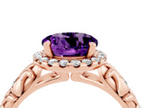 Rose gold Round Cut Halo Diamond Solitaire with Filigree Band and Four-Prong Setting_4
