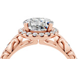 Rose gold Round Cut Halo Diamond Solitaire with Filigree Band and Four-Prong Setting_4