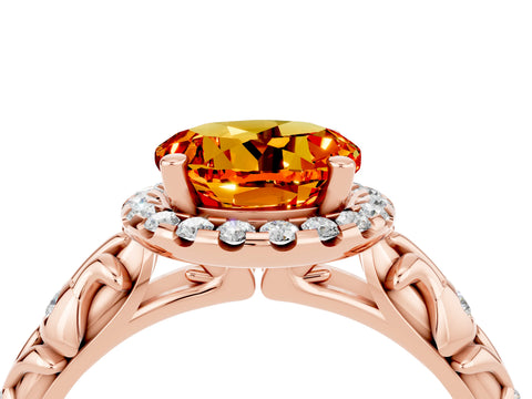 Rose gold Round Cut Halo Diamond Solitaire with Filigree Band and Four-Prong Setting_4