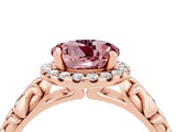Rose gold Round Cut Halo Diamond Solitaire with Filigree Band and Four-Prong Setting_4