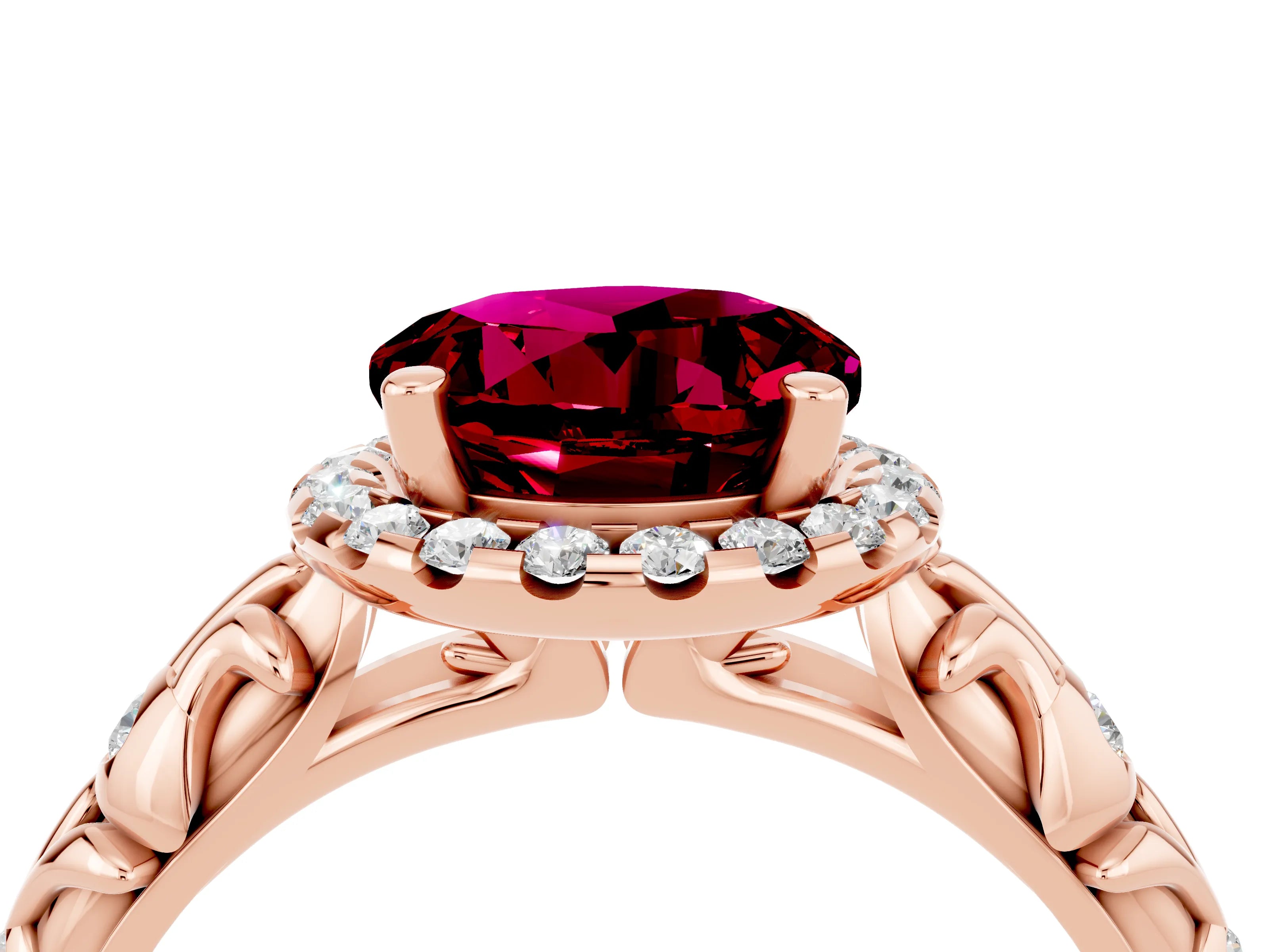 Rose gold Round Cut Halo Diamond Solitaire with Filigree Band and Four-Prong Setting_4