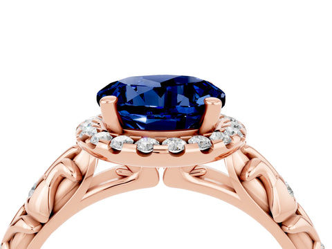 Rose gold Round Cut Halo Diamond Solitaire with Filigree Band and Four-Prong Setting_4