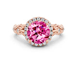 Rose gold Round Cut Halo Diamond Solitaire with Filigree Band and Four-Prong Setting