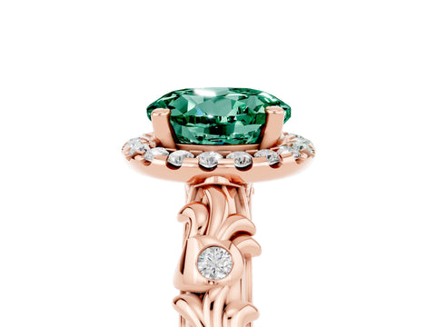 Rose gold Round Cut Halo Diamond Solitaire with Filigree Band and Four-Prong Setting_5
