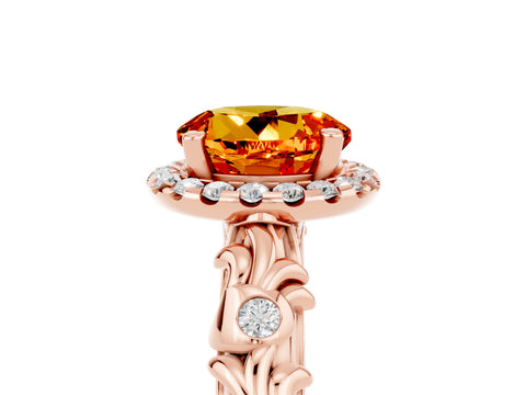 Rose gold Round Cut Halo Diamond Solitaire with Filigree Band and Four-Prong Setting_5