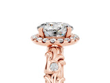 Rose gold Round Cut Halo Diamond Solitaire with Filigree Band and Four-Prong Setting_5