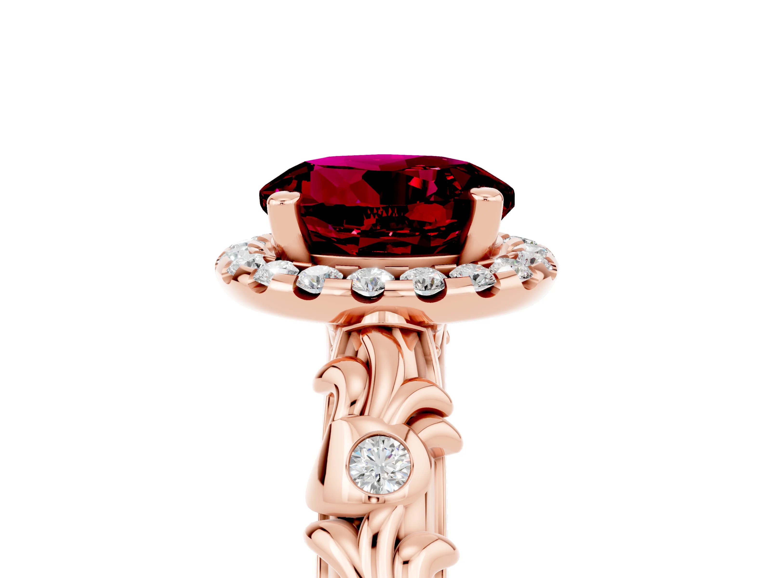 Rose gold Round Cut Halo Diamond Solitaire with Filigree Band and Four-Prong Setting_5