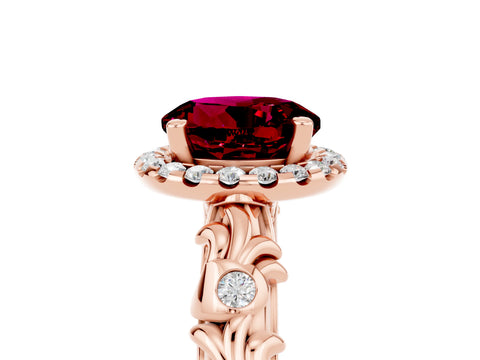 Rose gold Round Cut Halo Diamond Solitaire with Filigree Band and Four-Prong Setting_5