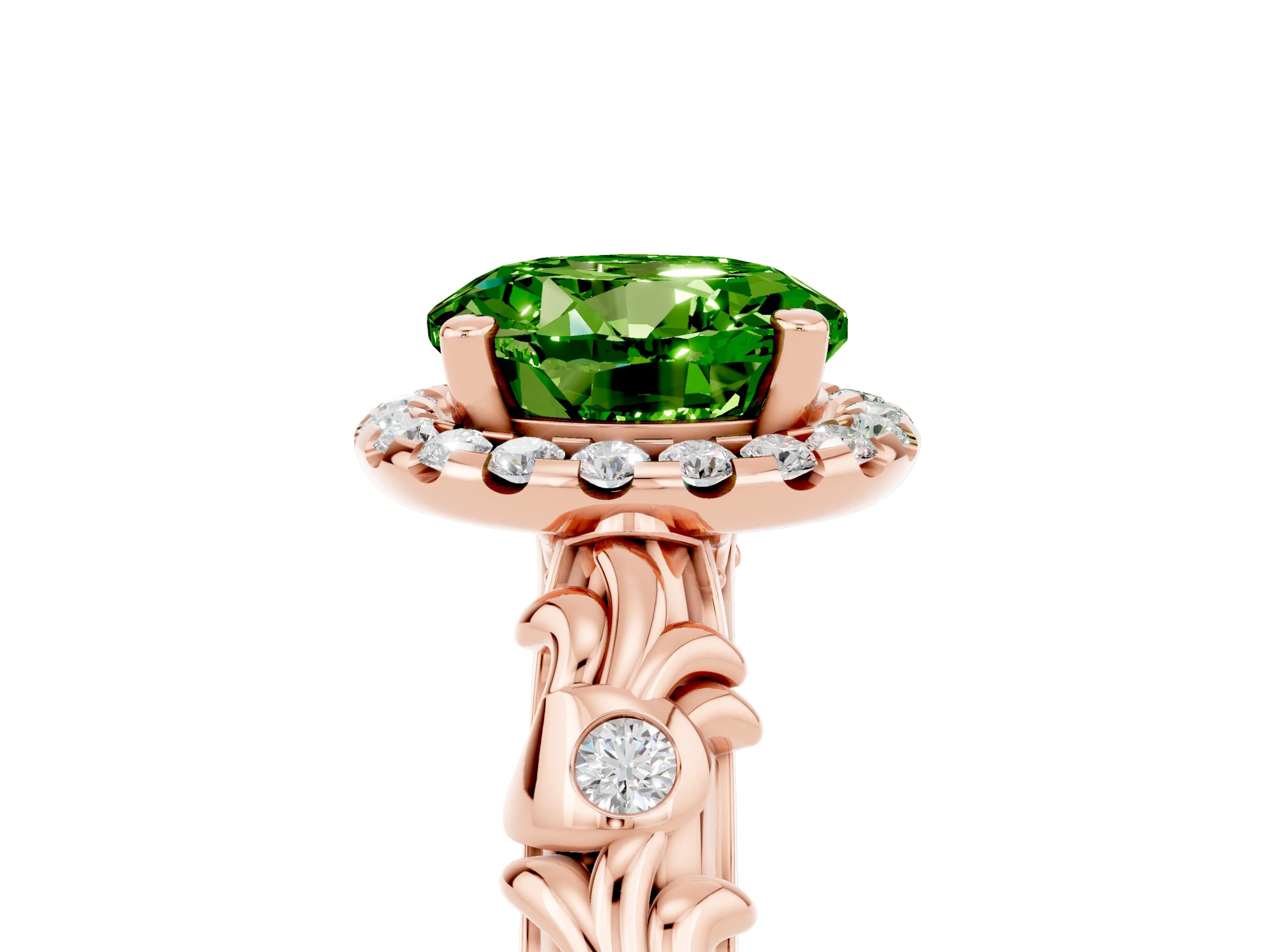 Rose gold Round Cut Halo Diamond Solitaire with Filigree Band and Four-Prong Setting_5