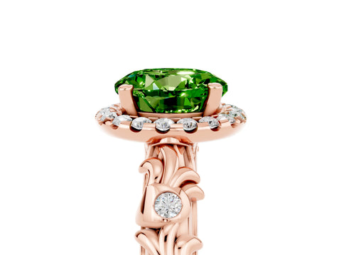 Rose gold Round Cut Halo Diamond Solitaire with Filigree Band and Four-Prong Setting_5