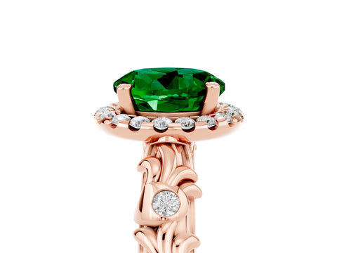 Rose gold Round Cut Halo Diamond Solitaire with Filigree Band and Four-Prong Setting_5