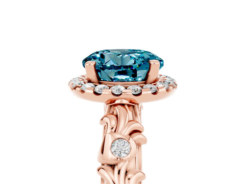 Rose gold Round Cut Halo Diamond Solitaire with Filigree Band and Four-Prong Setting_5
