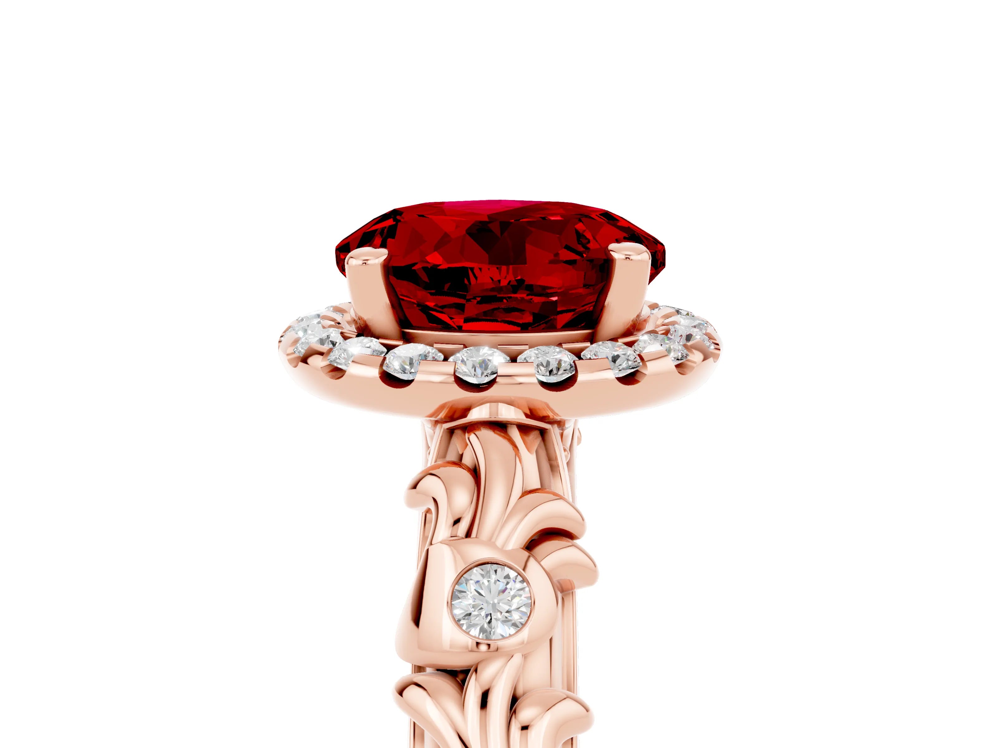 Rose gold Round Cut Halo Diamond Solitaire with Filigree Band and Four-Prong Setting_5