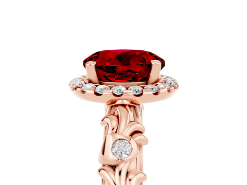Rose gold Round Cut Halo Diamond Solitaire with Filigree Band and Four-Prong Setting_5
