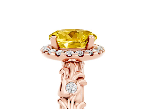 Rose gold Round Cut Halo Diamond Solitaire with Filigree Band and Four-Prong Setting_5