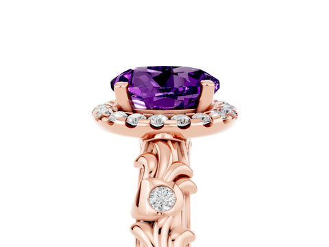 Rose gold Round Cut Halo Diamond Solitaire with Filigree Band and Four-Prong Setting_5