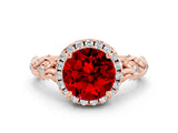 Rose gold Round Cut Halo Diamond Solitaire with Filigree Band and Four-Prong Setting