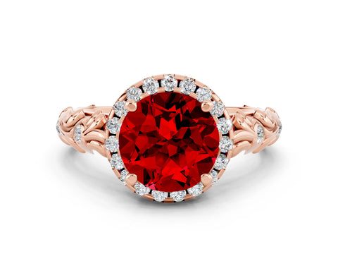 Rose gold Round Cut Halo Diamond Solitaire with Filigree Band and Four-Prong Setting