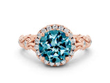 Rose gold Round Cut Halo Diamond Solitaire with Filigree Band and Four-Prong Setting