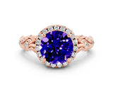 Rose gold Round Cut Halo Diamond Solitaire with Filigree Band and Four-Prong Setting