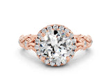 Rose gold Round Cut Halo Diamond Solitaire with Filigree Band and Four-Prong Setting
