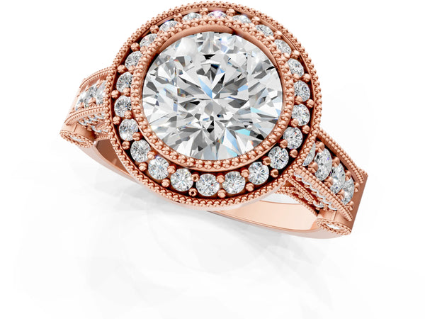 Rose Gold Round Vintage Bezel Halo Engagement Ring Setting