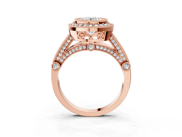 Rose Gold Round Vintage Bezel Halo Engagement Ring Setting