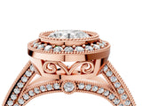 Rose gold Round Cut Halo Diamond Split Shank Pave Ring_13