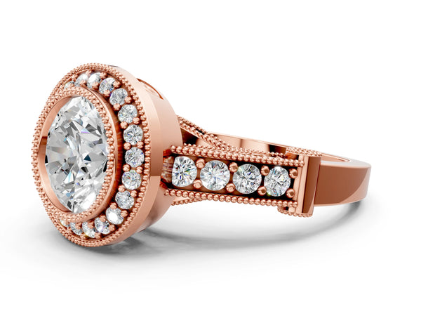Rose Gold Round Vintage Bezel Halo Engagement Ring Setting