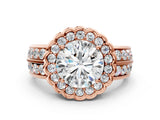 Rose gold Round Cut Halo Diamond Split Shank Ring with Scalloped Prong Setting_7