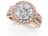 Rose gold Round Cut Halo Diamond Split Shank Ring with Scalloped Prong Setting_8