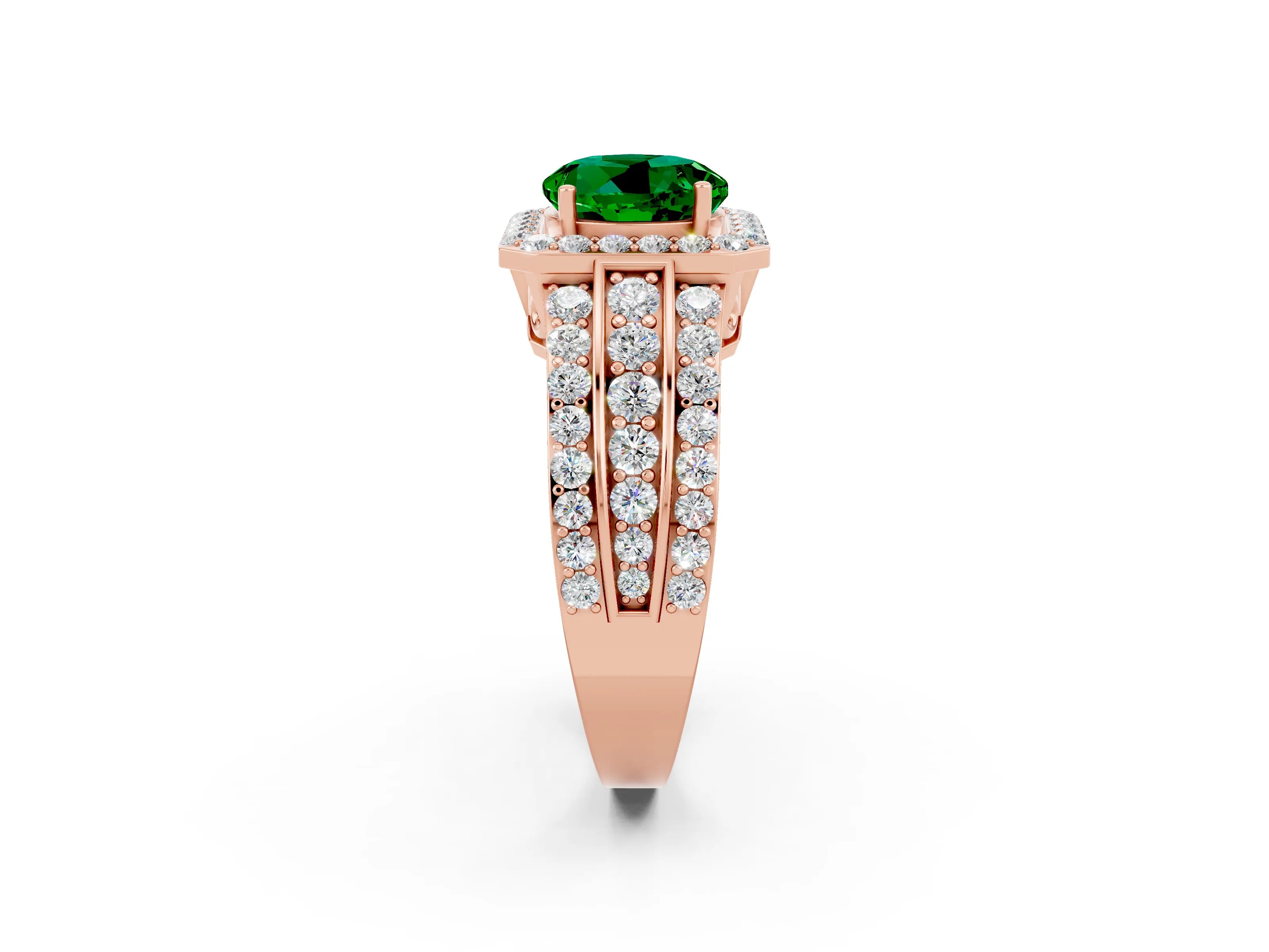 Rose gold Round Cut Halo Emerald Ring with Split Shank and Four-Prong Setting_2