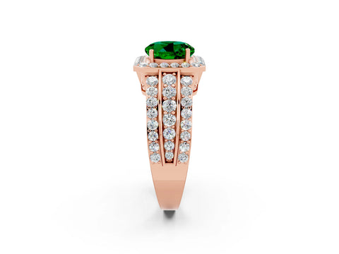 Rose gold Round Cut Halo Emerald Ring with Split Shank and Four-Prong Setting_2