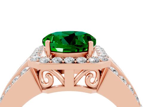 Rose gold Round Cut Halo Emerald Ring with Split Shank and Four-Prong Setting_4
