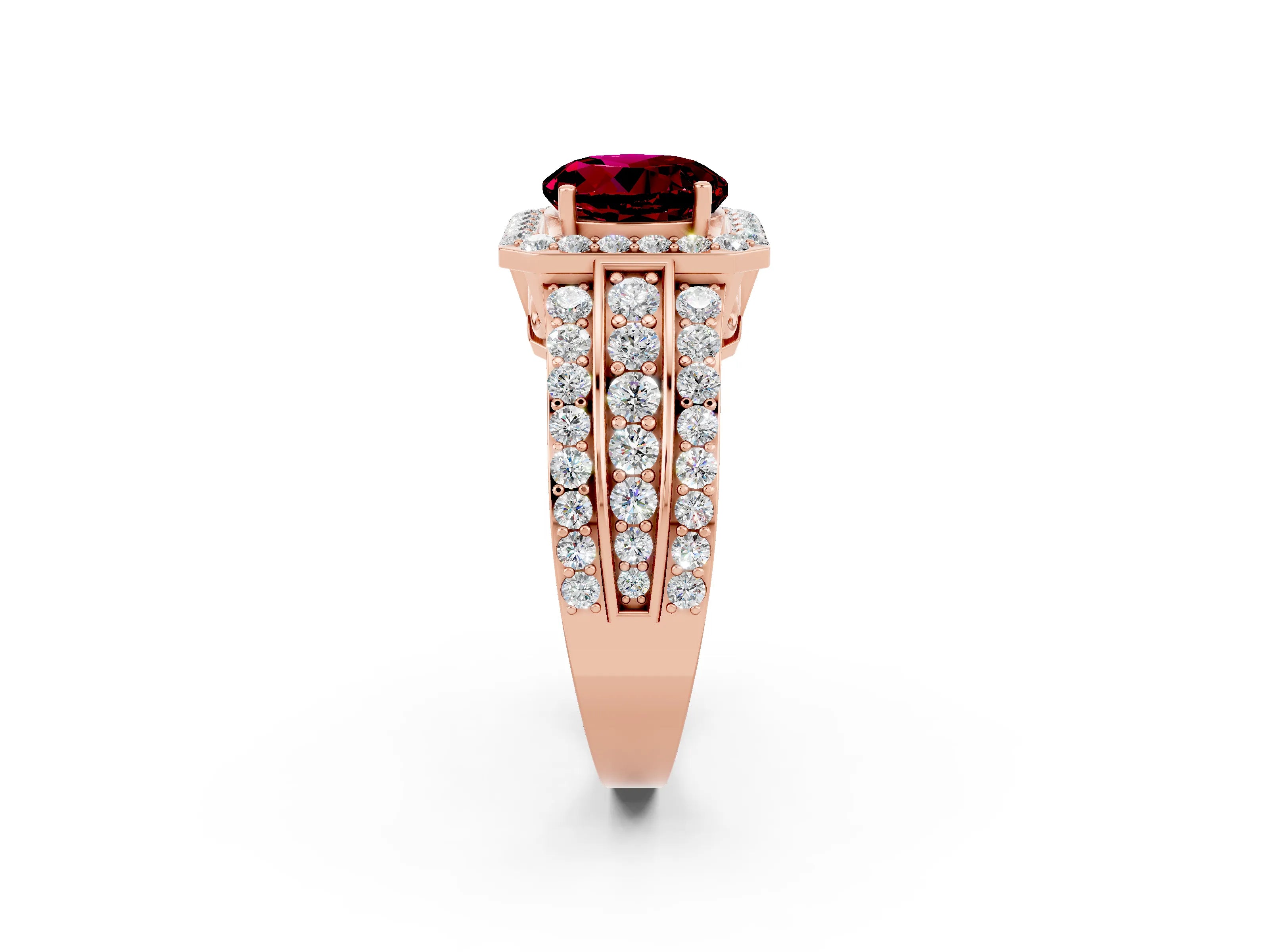 Rose gold Round Cut Halo Garnet Ring with Split Shank and Four-Prong Setting_2