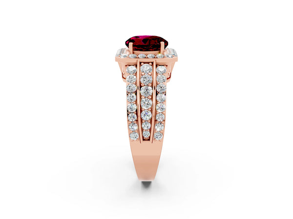 Rose gold Round Cut Halo Garnet Ring with Round  Split Shank and Prong Setting