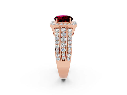 Rose gold Round Cut Halo Garnet Ring with Split Shank and Four-Prong Setting_2