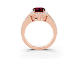 Rose gold Round Cut Halo Garnet Ring with Split Shank and Four-Prong Setting_3