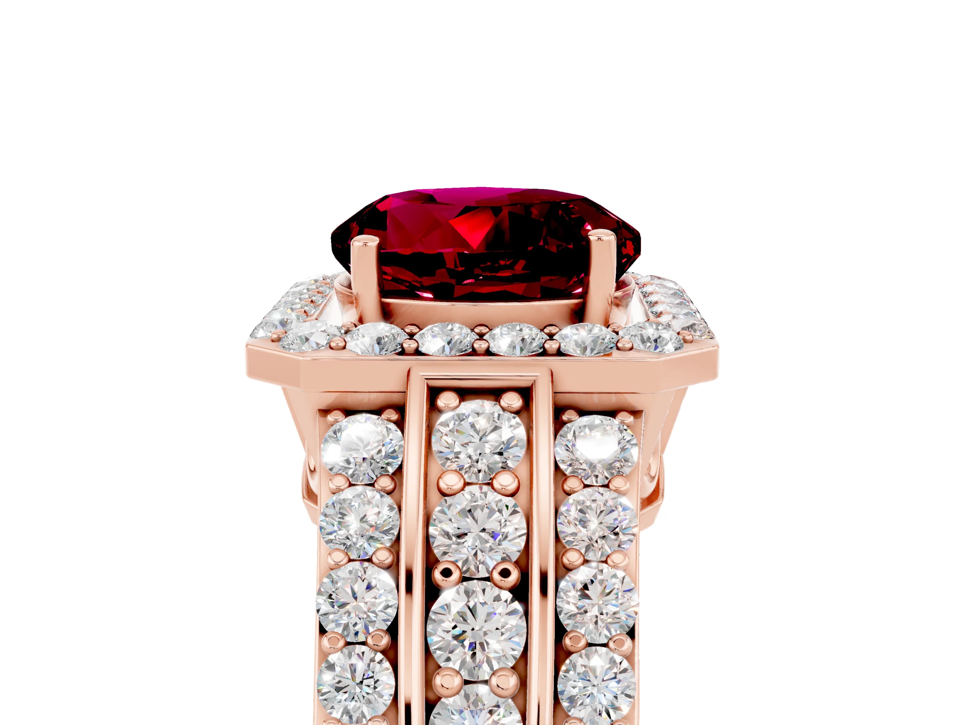 Rose gold Round Cut Halo Garnet Ring with Split Shank and Four-Prong Setting_5