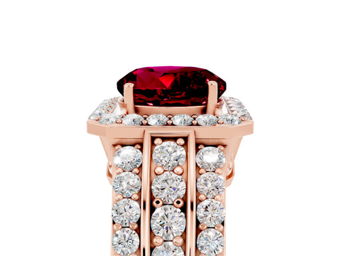 Rose gold Round Cut Halo Garnet Ring with Split Shank and Four-Prong Setting_5