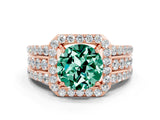 Rose gold Round Cut Halo Green Sapphire Ring with Split Shank and Four-Prong Setting