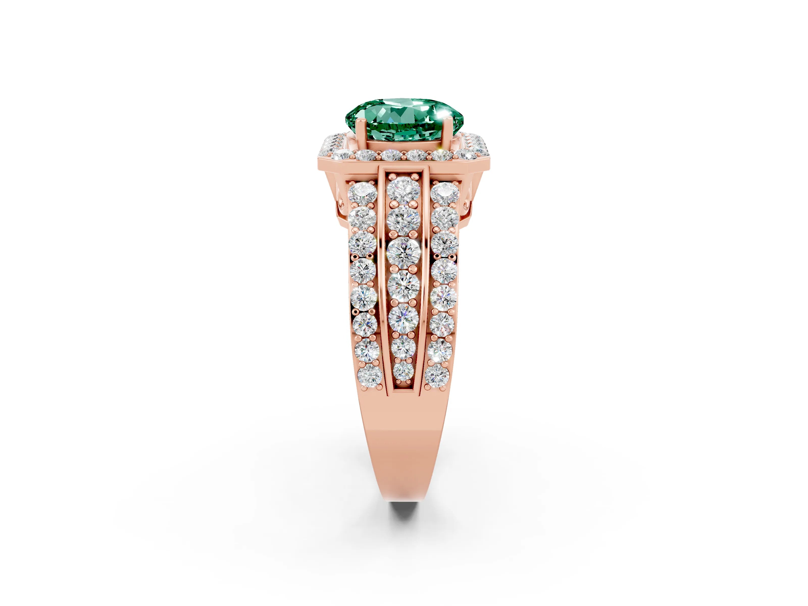 Rose gold Round Cut Halo Green Sapphire Ring with Split Shank and Four-Prong Setting_2