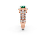 Rose gold Round Cut Halo Green Sapphire Ring with Split Shank and Four-Prong Setting_2