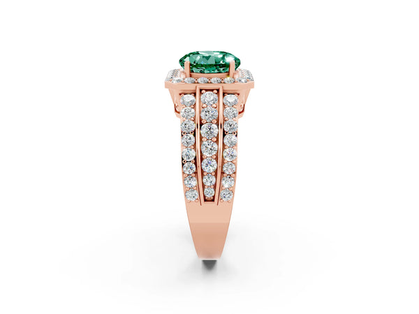 Rose gold Round Cut Halo Green Sapphire Ring with Round  Split Shank and Prong Setting