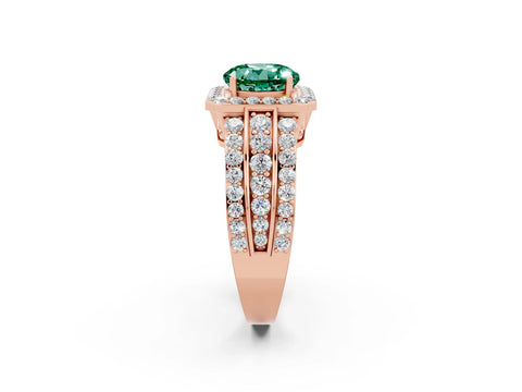 Rose gold Round Cut Halo Green Sapphire Ring with Split Shank and Four-Prong Setting_2