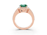 Rose gold Round Cut Halo Green Sapphire Ring with Split Shank and Four-Prong Setting_3