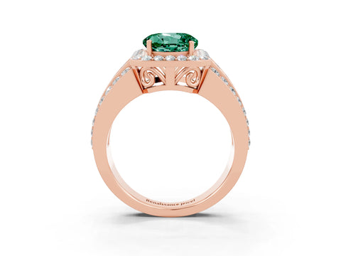 Rose gold Round Cut Halo Green Sapphire Ring with Split Shank and Four-Prong Setting_3